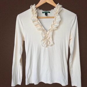 Lauren Ralph Lauren | Ruffle Neck Long Sleeve Top | Size Medium